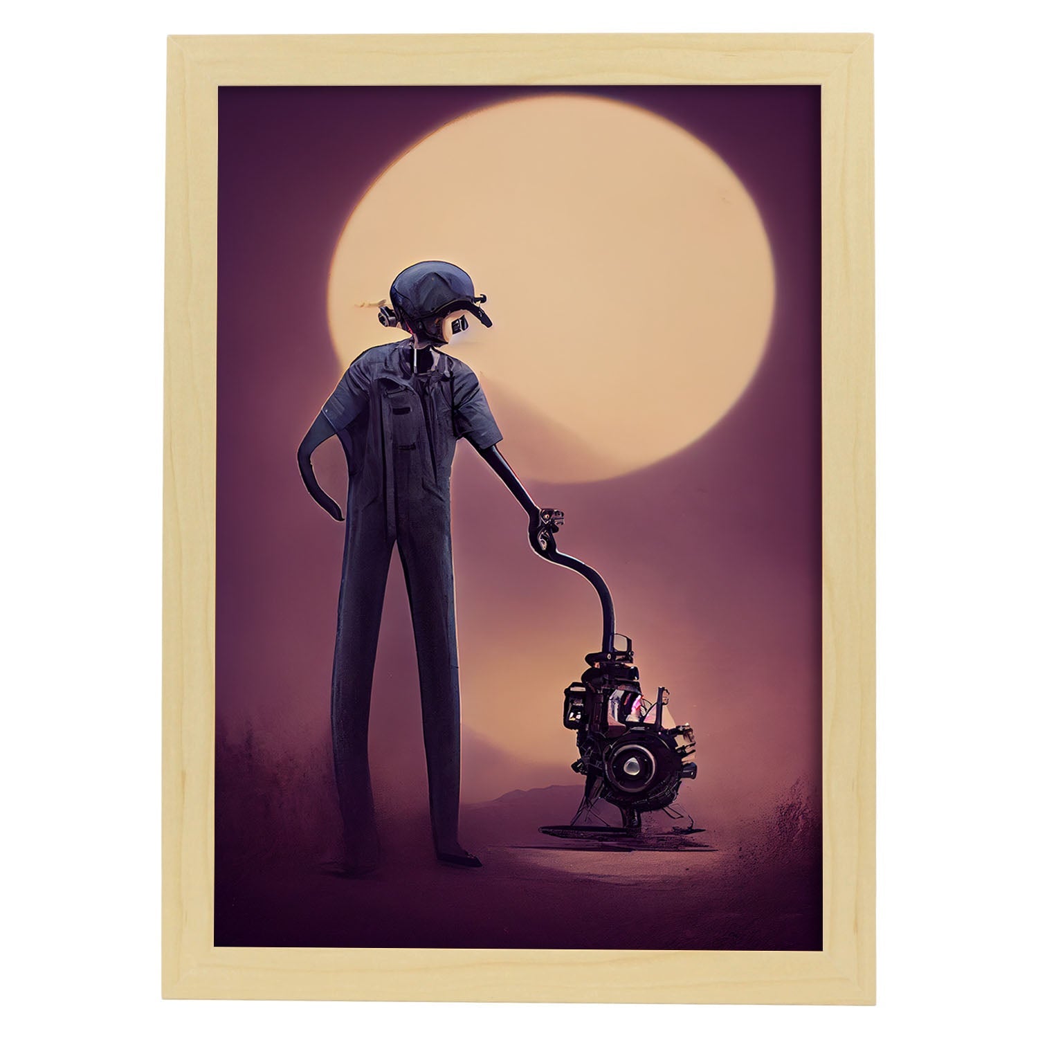 Nacnic Lámina Mecánico Intelectual al estilo de T. Burton. Ilustraciones de profesiones y oficios inspiradas en arte gótico y oscuro. Diseño y Decoración de Interiores.-Artwork-Nacnic-A4-Marco Madera clara-Nacnic Estudio SL