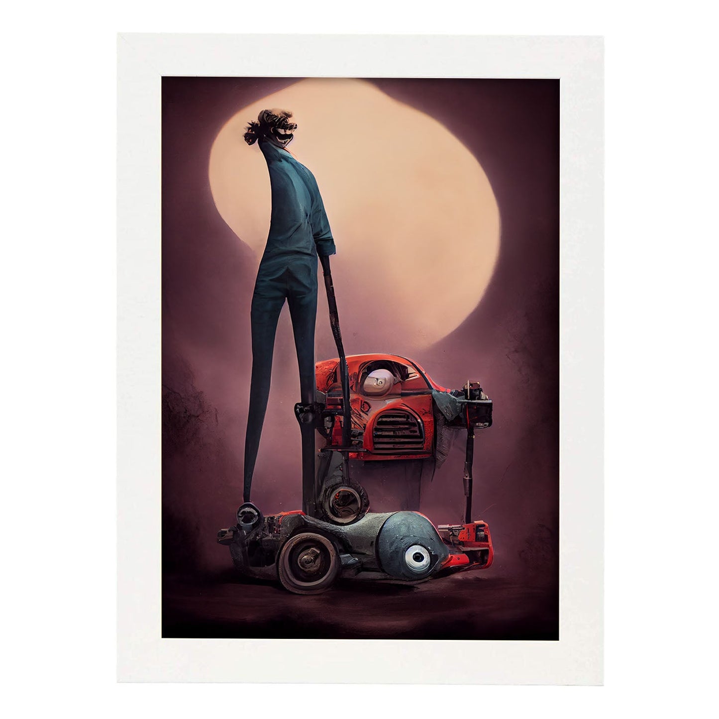 Nacnic Lámina Mecánico Responsable al estilo de T. Burton. Ilustraciones de profesiones y oficios inspiradas en arte gótico y oscuro. Diseño y Decoración de Interiores.-Artwork-Nacnic-A4-Marco Blanco-Nacnic Estudio SL