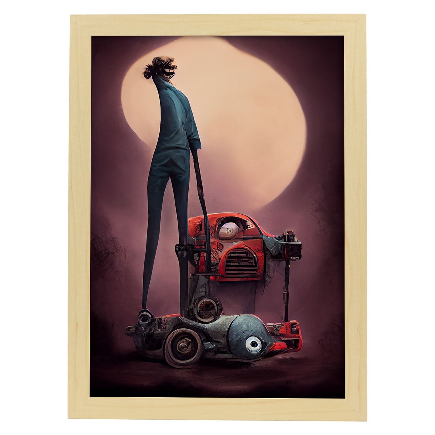 Nacnic Lámina Mecánico Responsable al estilo de T. Burton. Ilustraciones de profesiones y oficios inspiradas en arte gótico y oscuro. Diseño y Decoración de Interiores.-Artwork-Nacnic-A4-Marco Madera clara-Nacnic Estudio SL