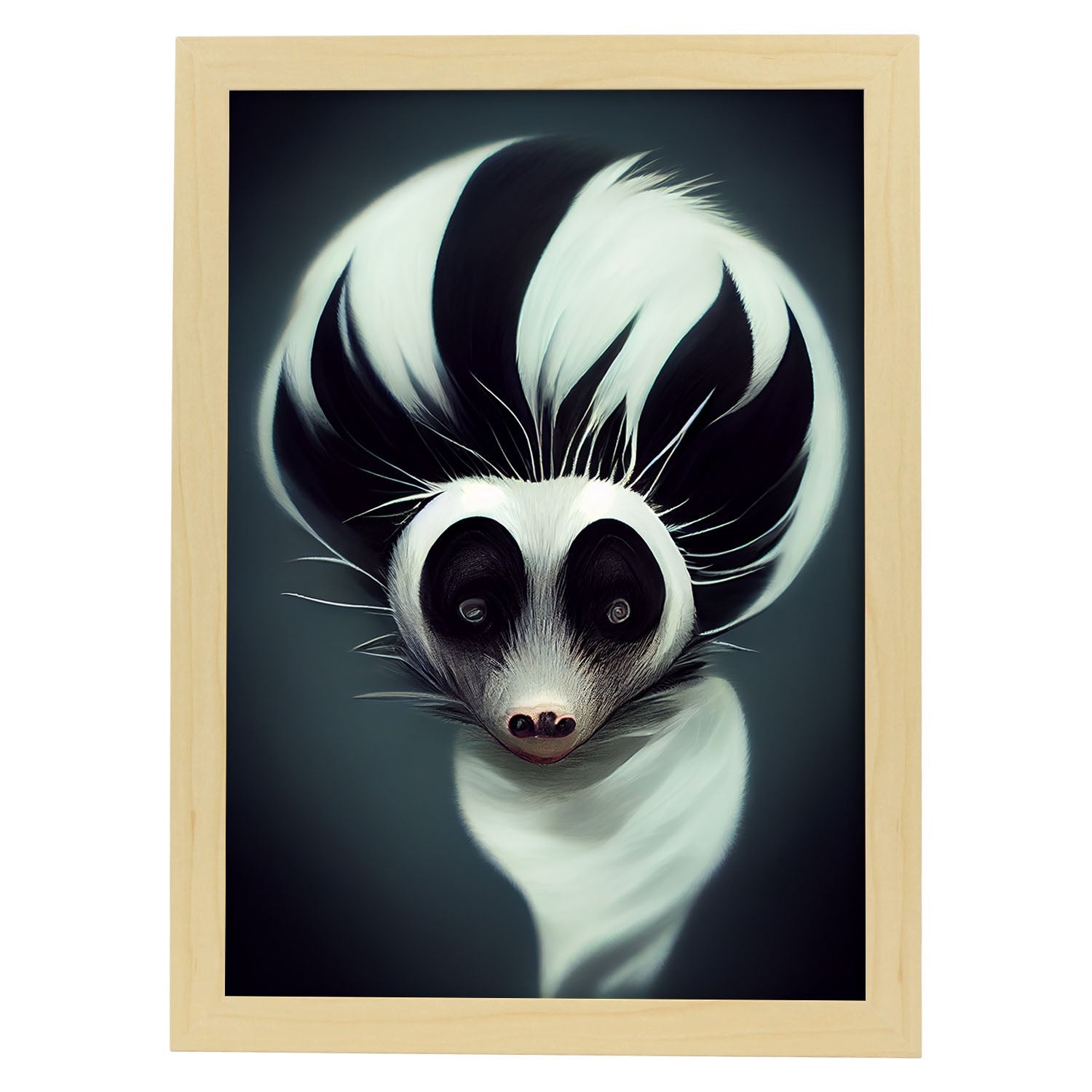 Nacnic Lámina Mofeta 2 Leal estilo T. Burton. Ilustraciones y pósters de animales inspirados en el arte gótico y oscuro de Burton. Diseño y Decoración de Interiores.-Artwork-Nacnic-A4-Marco Madera clara-Nacnic Estudio SL