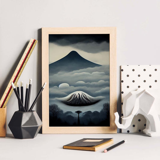 Nacnic Lámina Monte Fuji Intelectual al estilo de T. Burton. Ilustraciones de monumentos, ciudades, paises inspiradas en arte gótico y oscuro. Diseño y Decoración de Interiores.-Artwork-Nacnic-Nacnic Estudio SL