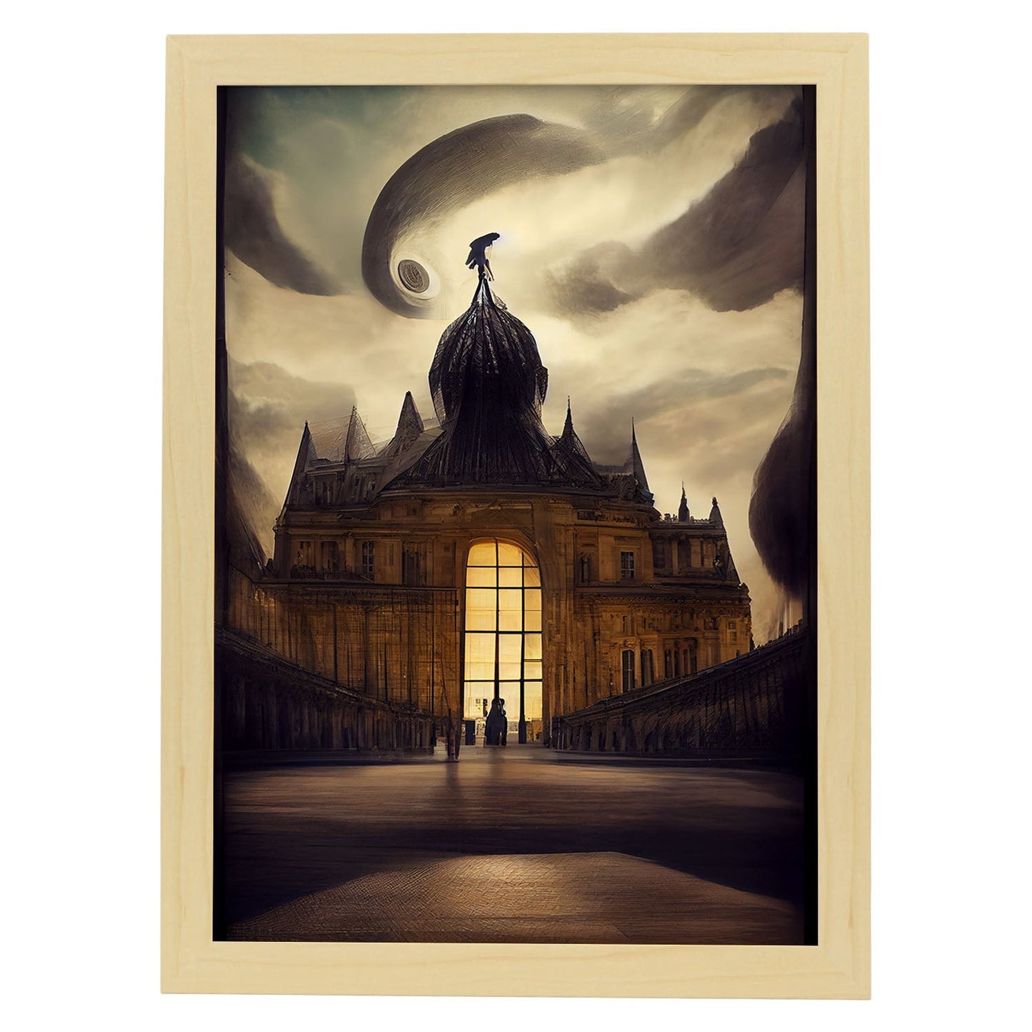 Nacnic Lámina Museo del Louvre Encantador al estilo de T. Burton. Ilustraciones de monumentos, ciudades, paises inspiradas en arte gótico y oscuro. Diseño y Decoración de Interiores.-Artwork-Nacnic-A4-Marco Madera clara-Nacnic Estudio SL