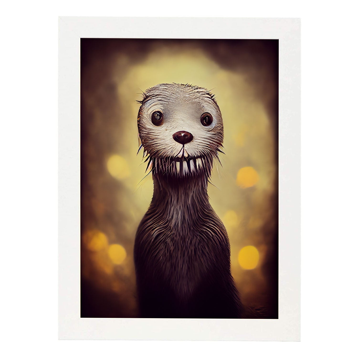 Nacnic Lámina Nutria Optimista estilo T. Burton. Ilustraciones y pósters de animales inspirados en el arte gótico y oscuro de Burton. Diseño y Decoración de Interiores.-Artwork-Nacnic-A4-Marco Blanco-Nacnic Estudio SL
