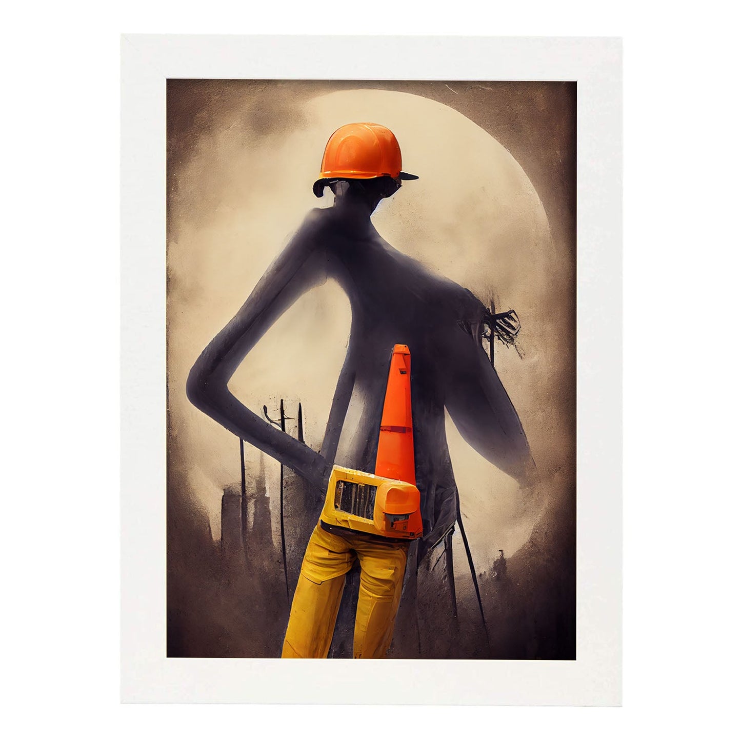 Nacnic Lámina Obrero Decidido al estilo de T. Burton. Ilustraciones de profesiones y oficios inspiradas en arte gótico y oscuro. Diseño y Decoración de Interiores.-Artwork-Nacnic-A3-Marco Blanco-Nacnic Estudio SL