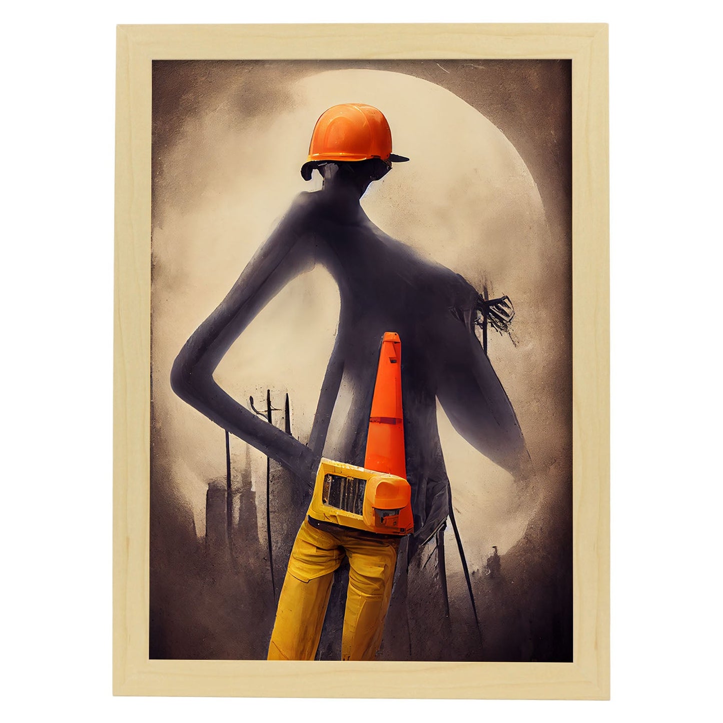 Nacnic Lámina Obrero Decidido al estilo de T. Burton. Ilustraciones de profesiones y oficios inspiradas en arte gótico y oscuro. Diseño y Decoración de Interiores.-Artwork-Nacnic-A3-Marco Madera clara-Nacnic Estudio SL