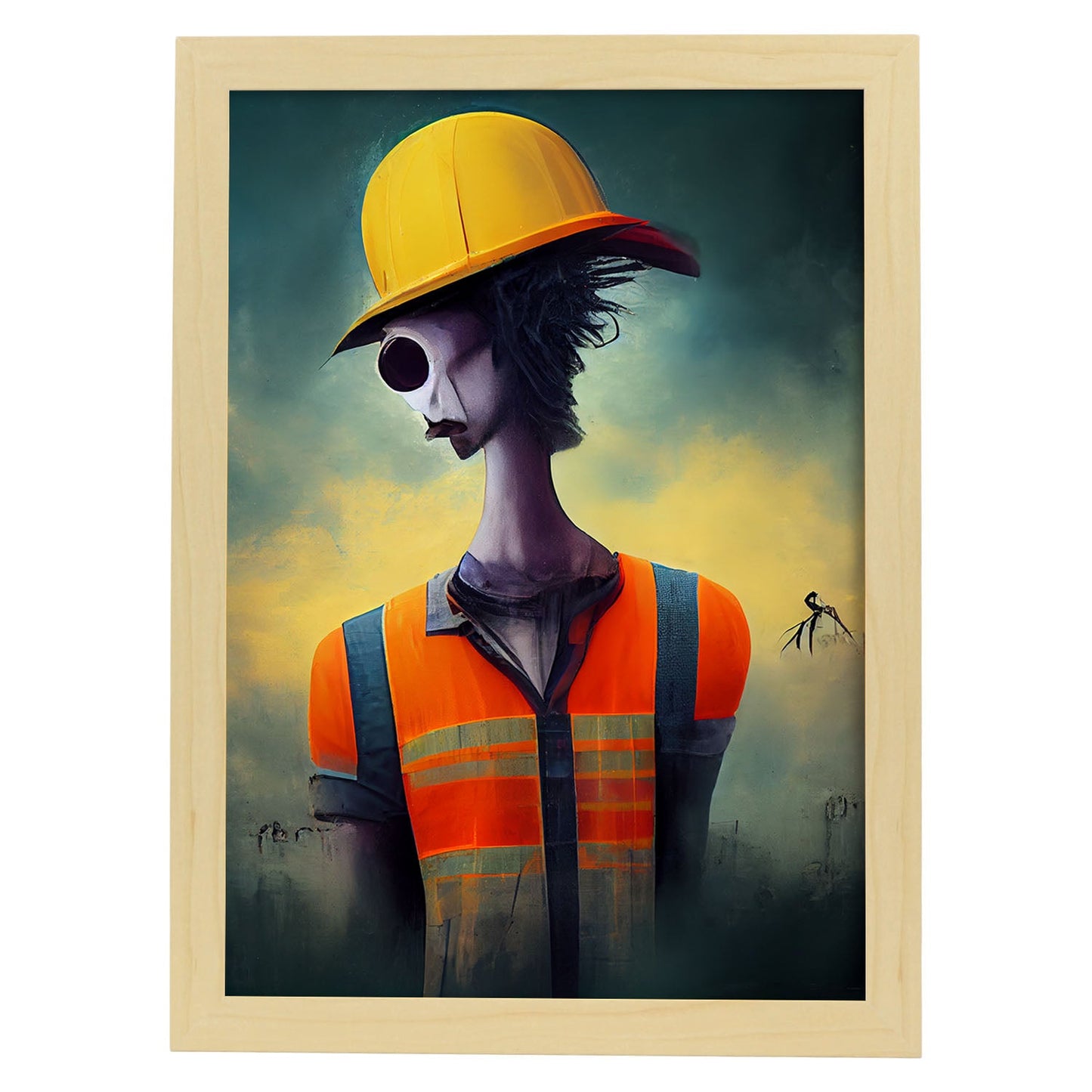 Nacnic Lámina Obrero Tolerante al estilo de T. Burton. Ilustraciones de profesiones y oficios inspiradas en arte gótico y oscuro. Diseño y Decoración de Interiores.-Artwork-Nacnic-A4-Marco Madera clara-Nacnic Estudio SL