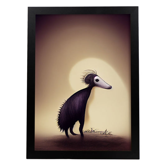 Nacnic Lámina Oso hormiguero Humilde estilo T. Burton. Ilustraciones y pósters de animales inspirados en el arte gótico y oscuro de Burton. Diseño y Decoración de Interiores.-Artwork-Nacnic-A4-Sin marco-Nacnic Estudio SL