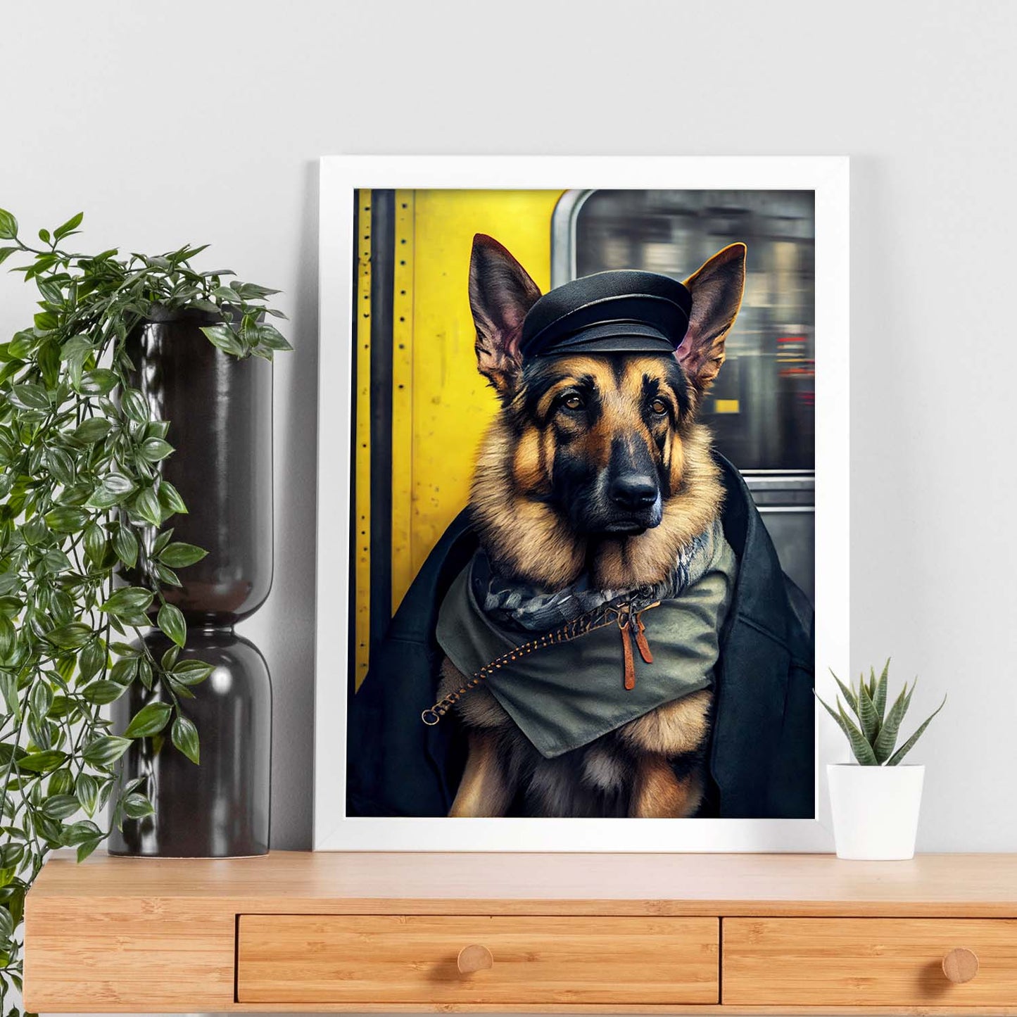 Nacnic Lámina Pastor alemán abrigado Cariñoso en estilo Fotografía a todo color. Divertidas ilustraciones realistas de animales con ropa humana. Diseño y Decoración de Interiores.-Artwork-Nacnic-Nacnic Estudio SL