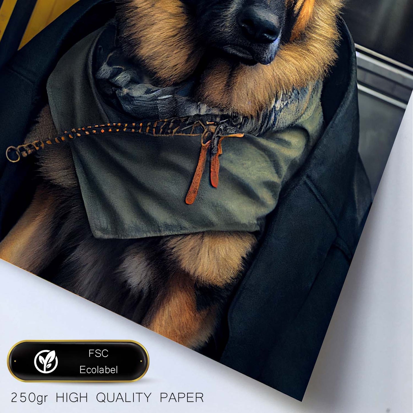 Nacnic Lámina Pastor alemán abrigado Cariñoso en estilo Fotografía a todo color. Divertidas ilustraciones realistas de animales con ropa humana. Diseño y Decoración de Interiores.-Artwork-Nacnic-Nacnic Estudio SL