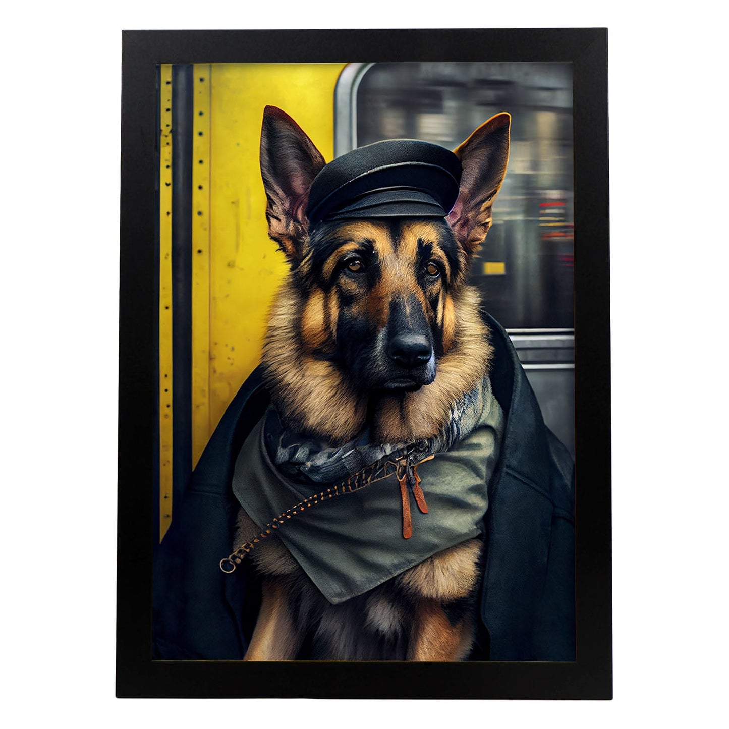 Nacnic Lámina Pastor alemán abrigado Cariñoso en estilo Fotografía a todo color. Divertidas ilustraciones realistas de animales con ropa humana. Diseño y Decoración de Interiores.-Artwork-Nacnic-A4-Sin marco-Nacnic Estudio SL