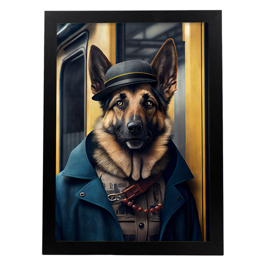 Nacnic Lámina Pastor alemán Cooperativo en estilo Fotografía a todo color. Divertidas ilustraciones realistas de animales con ropa humana. Diseño y Decoración de Interiores.-Artwork-Nacnic-A4-Sin marco-Nacnic Estudio SL