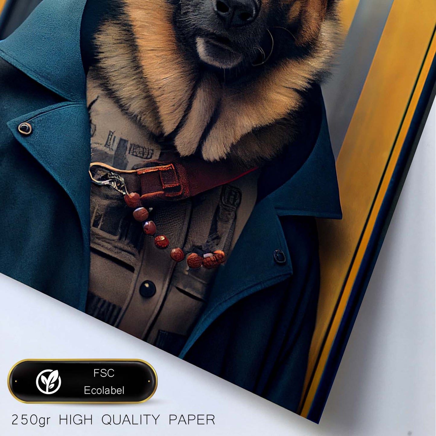 Nacnic Lámina Pastor alemán Cooperativo en estilo Fotografía a todo color. Divertidas ilustraciones realistas de animales con ropa humana. Diseño y Decoración de Interiores.-Artwork-Nacnic-Nacnic Estudio SL