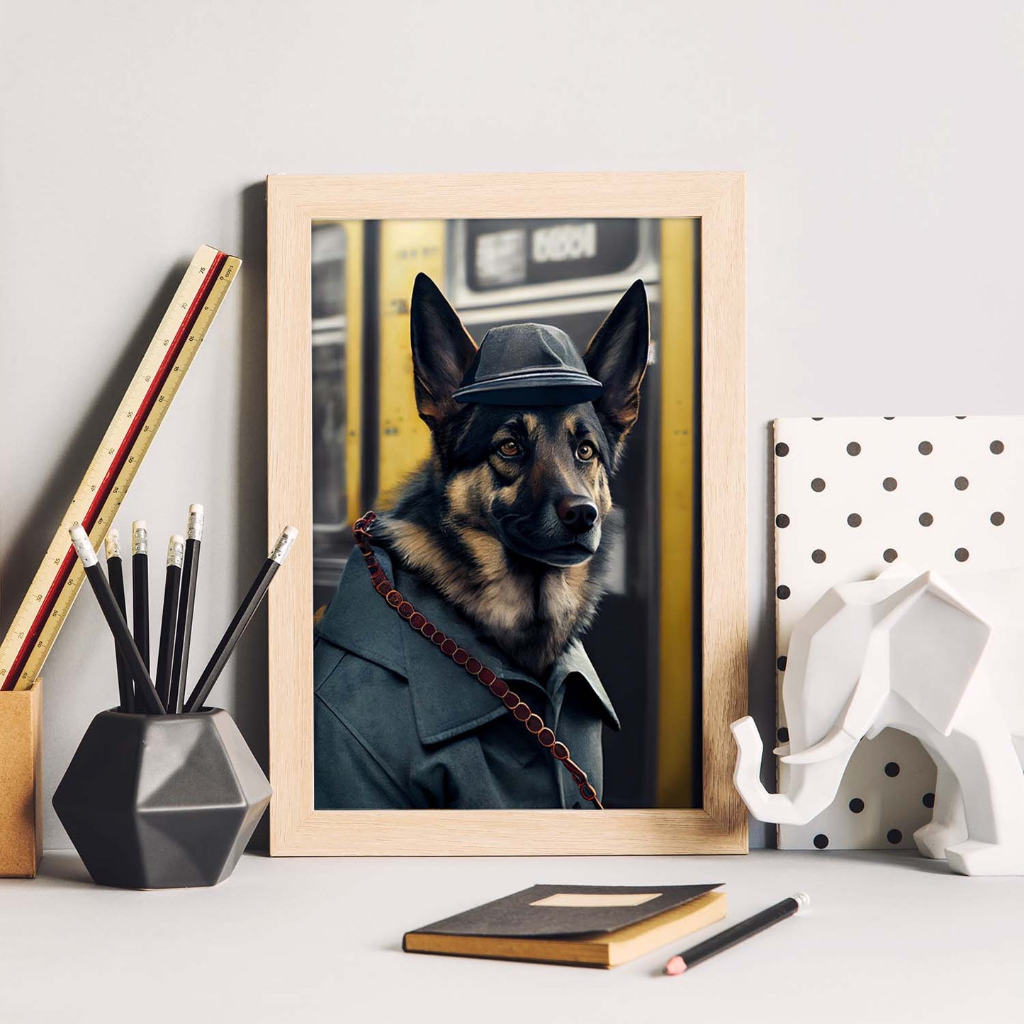 Nacnic Lámina Pastor alemán Decidido en estilo Fotografía a todo color. Divertidas ilustraciones realistas de animales con ropa humana. Diseño y Decoración de Interiores.-Artwork-Nacnic-Nacnic Estudio SL