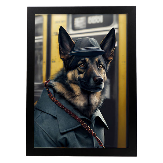 Nacnic Lámina Pastor alemán Decidido en estilo Fotografía a todo color. Divertidas ilustraciones realistas de animales con ropa humana. Diseño y Decoración de Interiores.-Artwork-Nacnic-A4-Sin marco-Nacnic Estudio SL