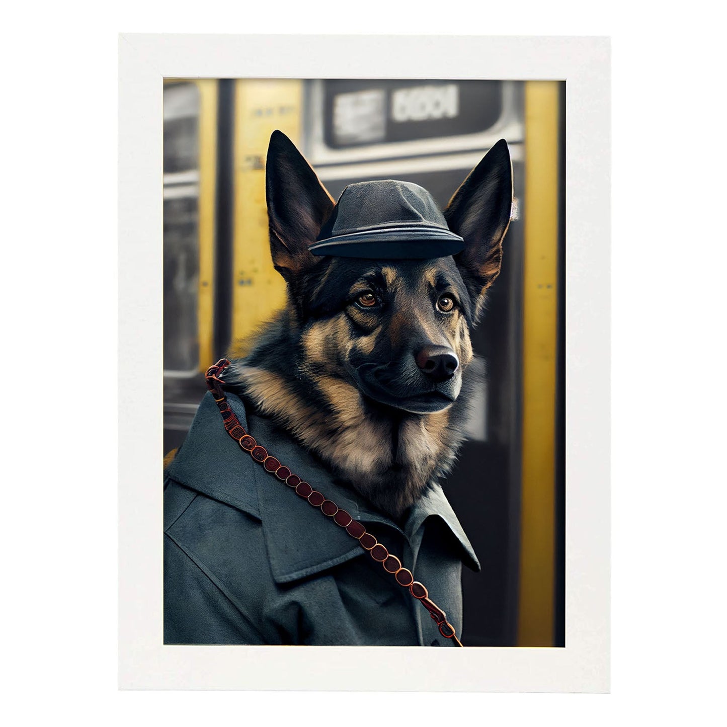 Nacnic Lámina Pastor alemán Decidido en estilo Fotografía a todo color. Divertidas ilustraciones realistas de animales con ropa humana. Diseño y Decoración de Interiores.-Artwork-Nacnic-A4-Marco Blanco-Nacnic Estudio SL