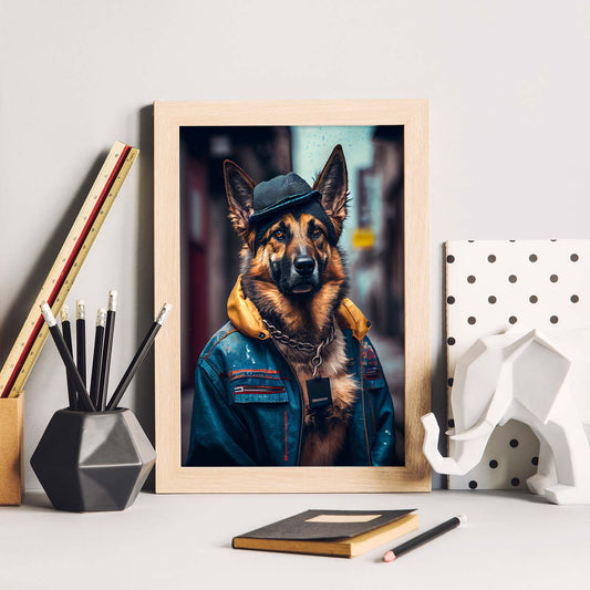 Nacnic Lámina Pastor alemán Generoso en estilo Fotografía a todo color. Divertidas ilustraciones realistas de animales con ropa humana. Diseño y Decoración de Interiores.-Artwork-Nacnic-Nacnic Estudio SL