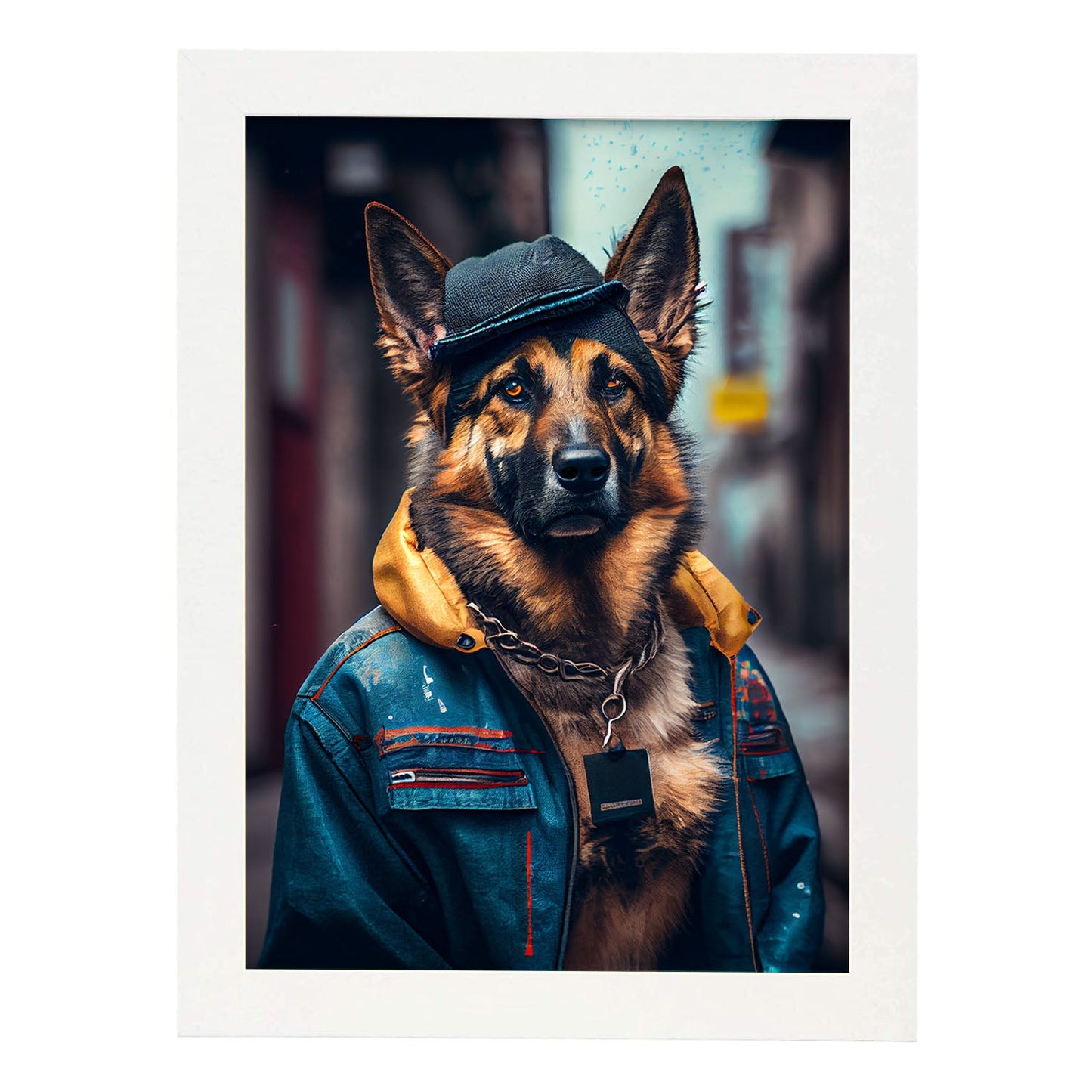 Nacnic Lámina Pastor alemán Generoso en estilo Fotografía a todo color. Divertidas ilustraciones realistas de animales con ropa humana. Diseño y Decoración de Interiores.-Artwork-Nacnic-A4-Marco Blanco-Nacnic Estudio SL