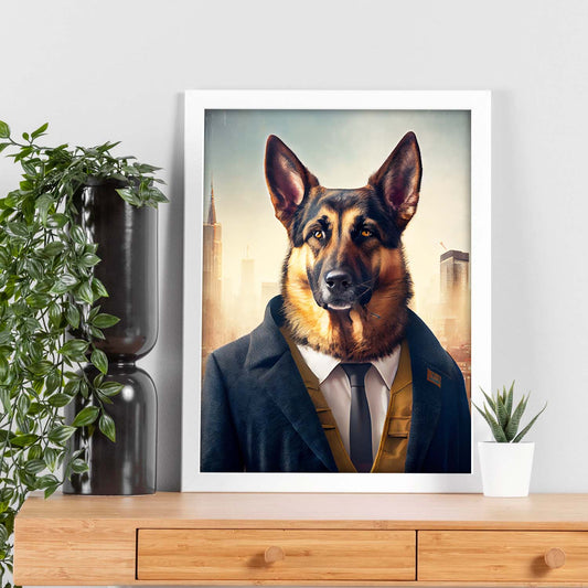 Nacnic Lámina Pastor alemán Humilde en estilo Fotografía a todo color. Divertidas ilustraciones realistas de animales con ropa humana. Diseño y Decoración de Interiores.-Artwork-Nacnic-Nacnic Estudio SL