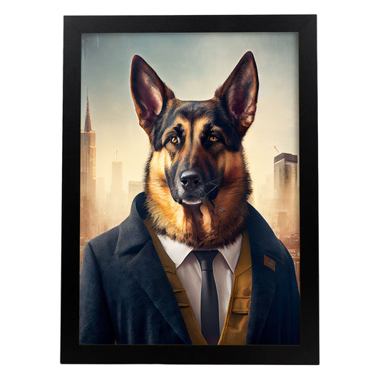 Nacnic Lámina Pastor alemán Humilde en estilo Fotografía a todo color. Divertidas ilustraciones realistas de animales con ropa humana. Diseño y Decoración de Interiores.-Artwork-Nacnic-A4-Sin marco-Nacnic Estudio SL