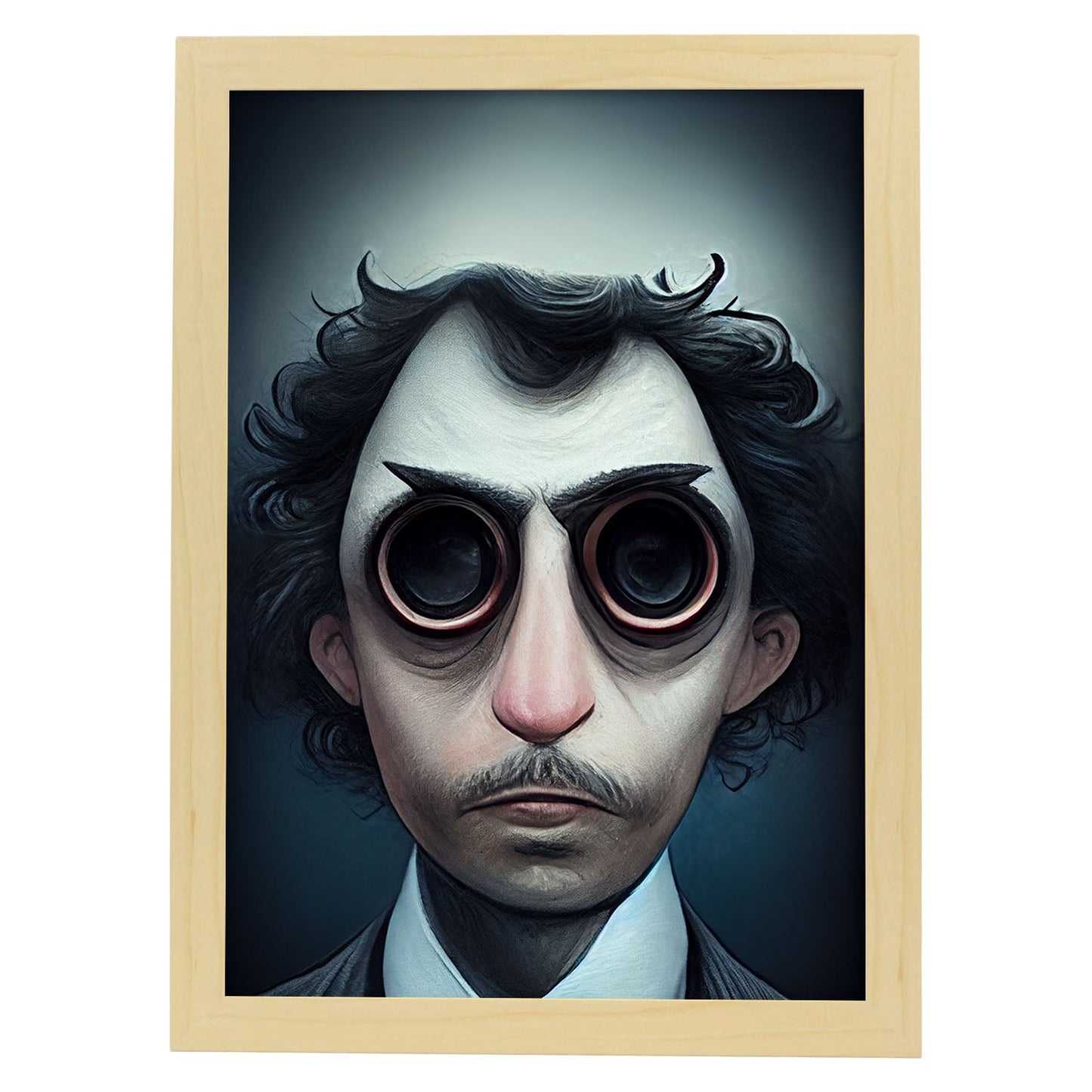 Nacnic Lámina Periodista Compasivo al estilo de T. Burton. Ilustraciones de profesiones y oficios inspiradas en arte gótico y oscuro. Diseño y Decoración de Interiores.-Artwork-Nacnic-A4-Marco Madera clara-Nacnic Estudio SL