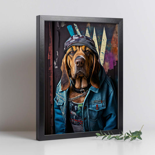 Nacnic Lámina Perro de San Huberto Curioso en estilo Fotografía a todo color. Divertidas ilustraciones realistas de animales con ropa humana. Diseño y Decoración de Interiores.-Artwork-Nacnic-Nacnic Estudio SL