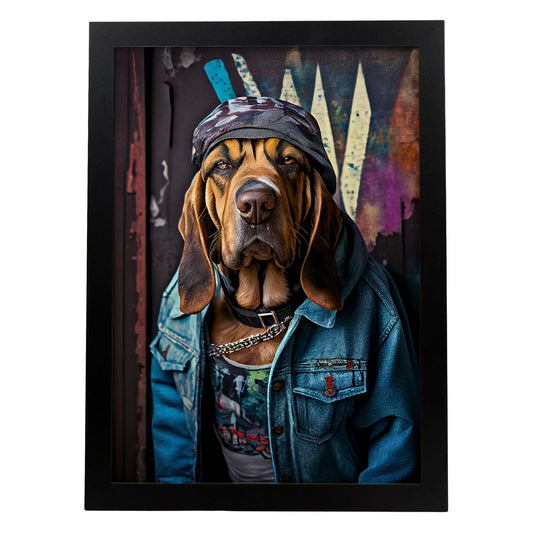 Nacnic Lámina Perro de San Huberto Curioso en estilo Fotografía a todo color. Divertidas ilustraciones realistas de animales con ropa humana. Diseño y Decoración de Interiores.-Artwork-Nacnic-A4-Sin marco-Nacnic Estudio SL