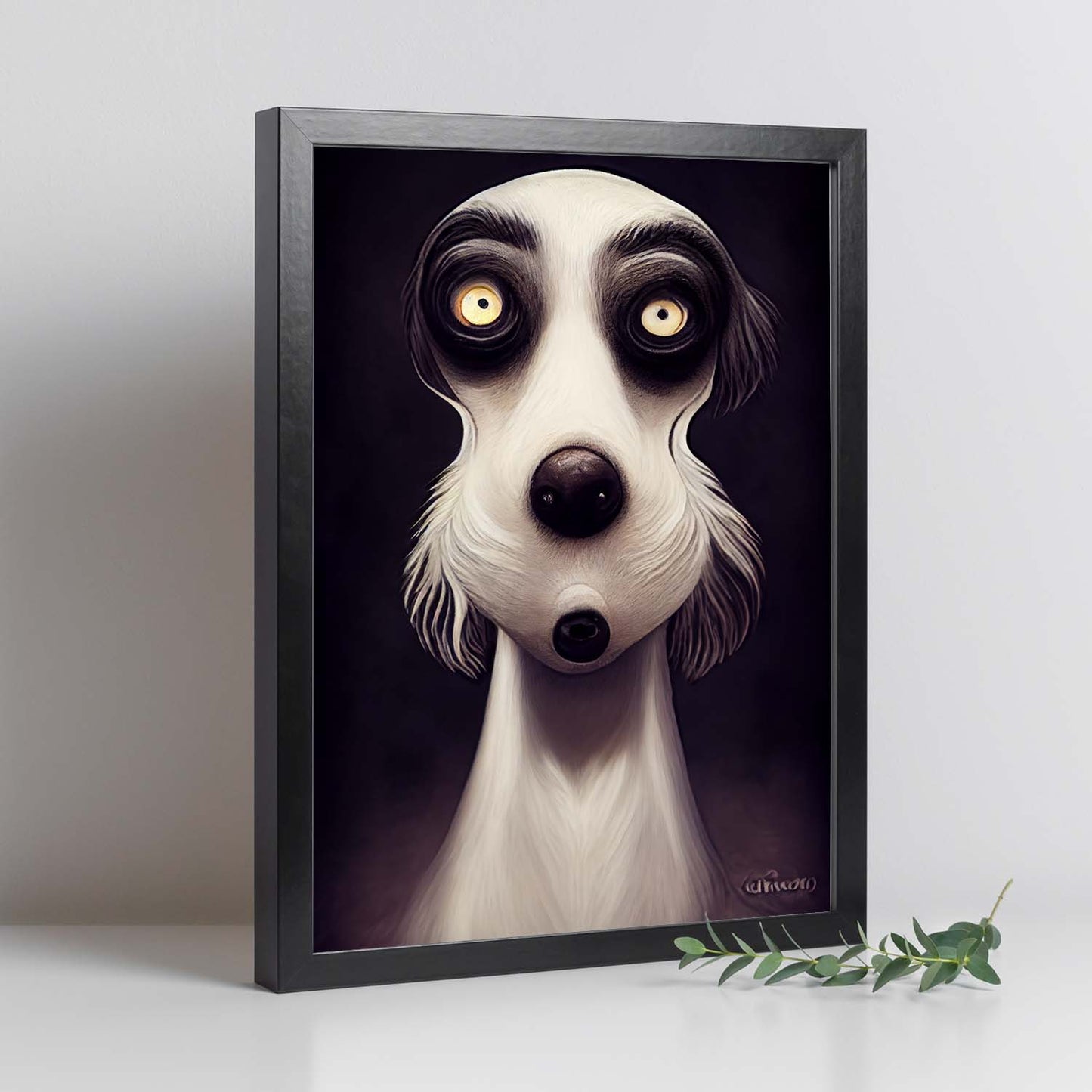 Nacnic Lámina Perro Dependiente estilo T. Burton. Ilustraciones y pósters de animales inspirados en el arte gótico y oscuro de Burton. Diseño y Decoración de Interiores.-Artwork-Nacnic-Nacnic Estudio SL
