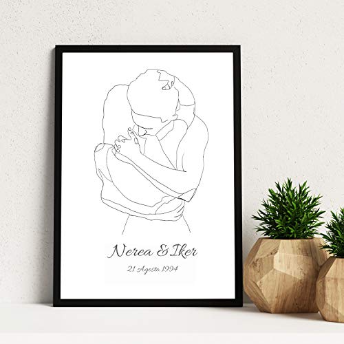 Lamina Personalizada Abrazo Pareja Nacnic con Nombre y Aniversario