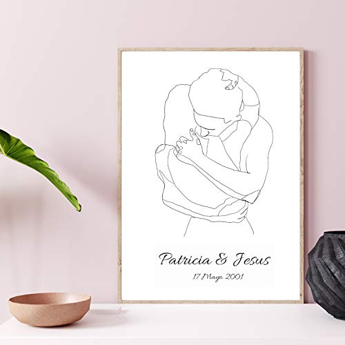 Lamina Personalizada Abrazo Pareja Nacnic con Nombre y Aniversario