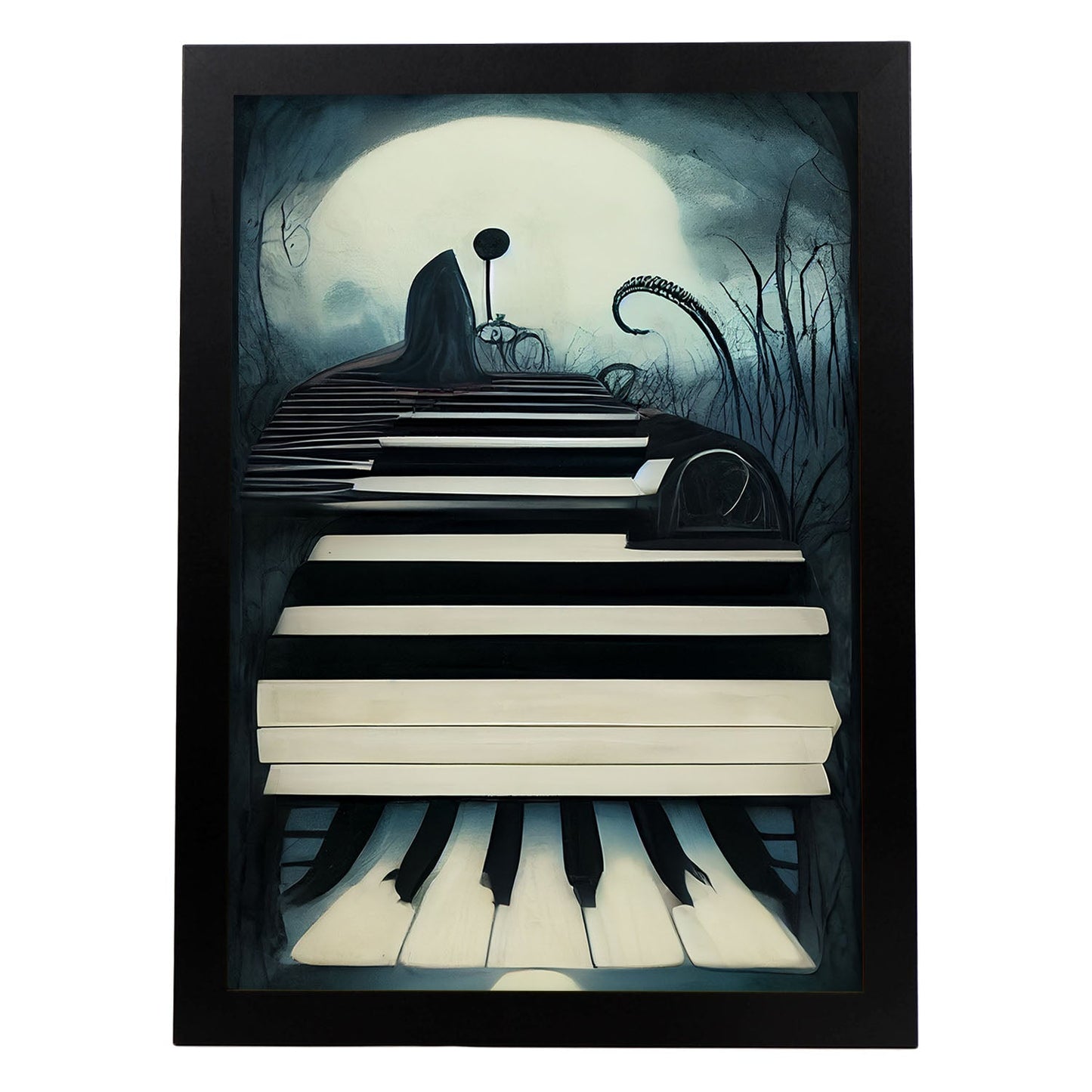 Nacnic Lámina Piano Amistoso al estilo de T. Burton. Ilustraciones de escenas y lugares inspiradas en arte gótico y oscuro. Diseño y Decoración de Interiores.-Artwork-Nacnic-A4-Sin marco-Nacnic Estudio SL