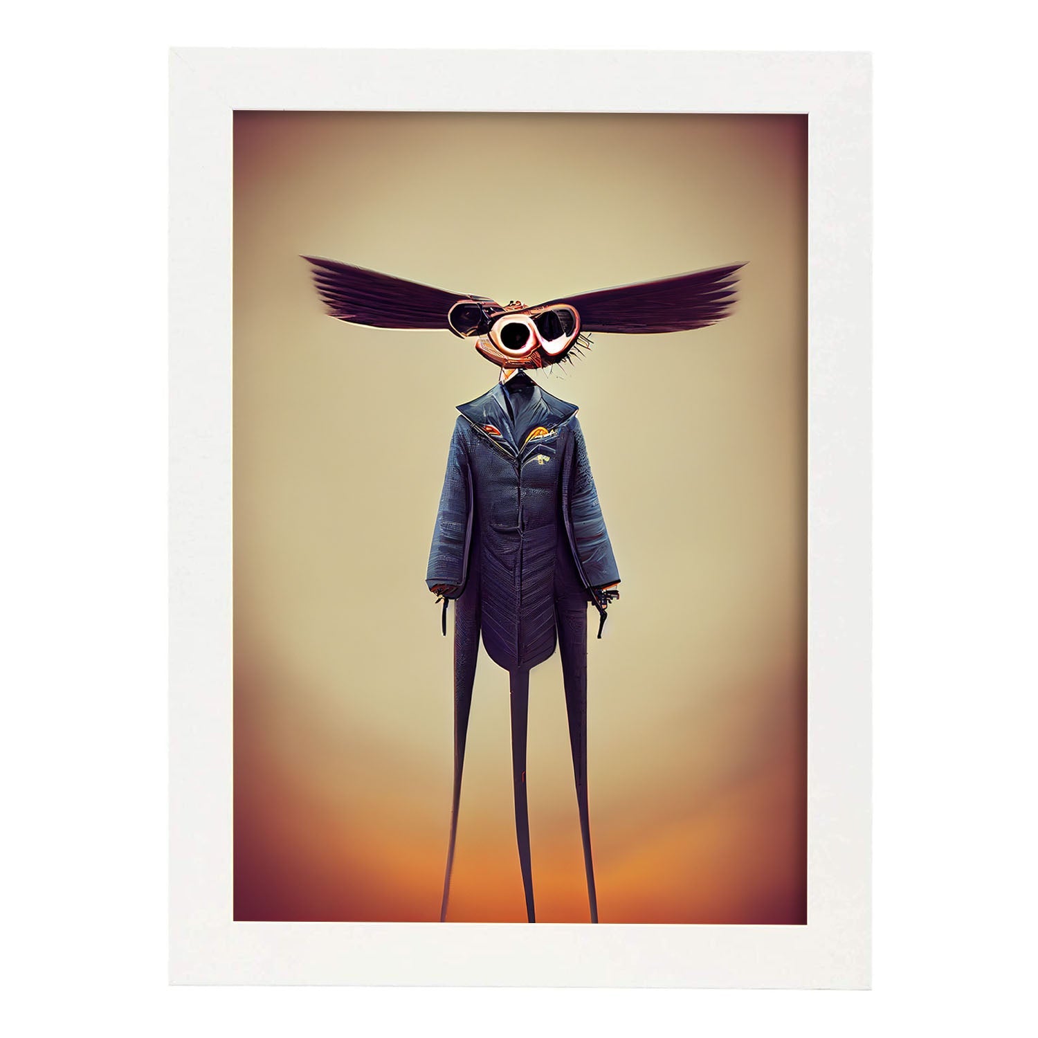 Nacnic Lámina Piloto Cariñoso al estilo de T. Burton. Ilustraciones de profesiones y oficios inspiradas en arte gótico y oscuro. Diseño y Decoración de Interiores.-Artwork-Nacnic-A4-Marco Blanco-Nacnic Estudio SL