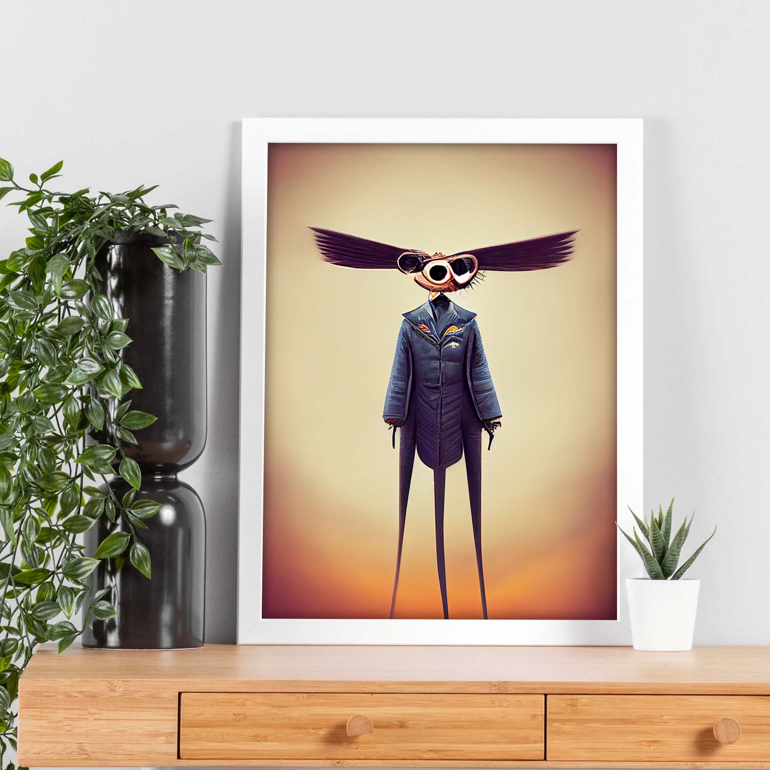 Nacnic Lámina Piloto Cariñoso al estilo de T. Burton. Ilustraciones de profesiones y oficios inspiradas en arte gótico y oscuro. Diseño y Decoración de Interiores.-Artwork-Nacnic-Nacnic Estudio SL