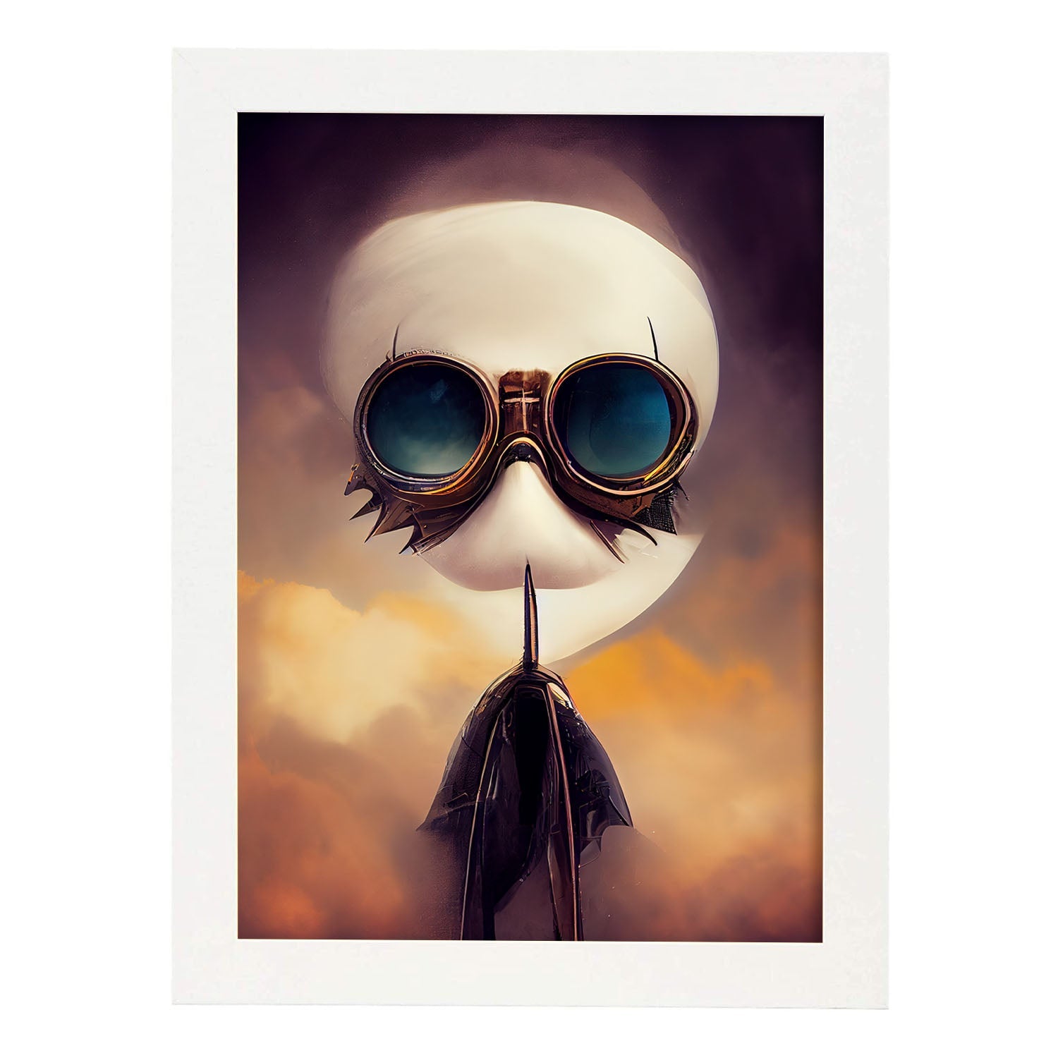Nacnic Lámina Piloto Intelectual al estilo de T. Burton. Ilustraciones de profesiones y oficios inspiradas en arte gótico y oscuro. Diseño y Decoración de Interiores.-Artwork-Nacnic-A3-Marco Blanco-Nacnic Estudio SL