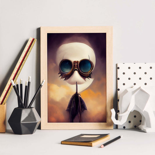 Nacnic Lámina Piloto Intelectual al estilo de T. Burton. Ilustraciones de profesiones y oficios inspiradas en arte gótico y oscuro. Diseño y Decoración de Interiores.-Artwork-Nacnic-Nacnic Estudio SL