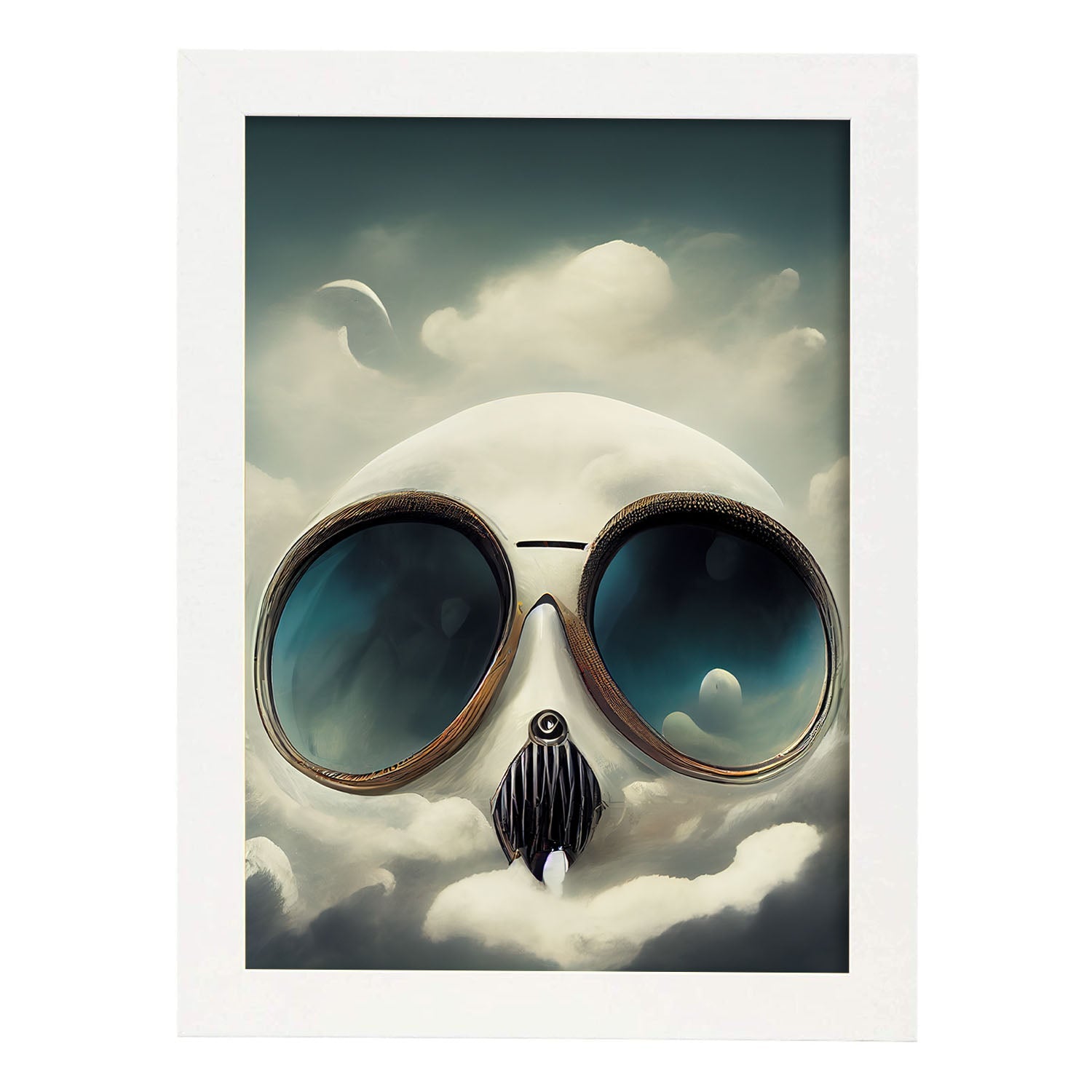 Nacnic Lámina Piloto Leal al estilo de T. Burton. Ilustraciones de profesiones y oficios inspiradas en arte gótico y oscuro. Diseño y Decoración de Interiores.-Artwork-Nacnic-A4-Marco Blanco-Nacnic Estudio SL