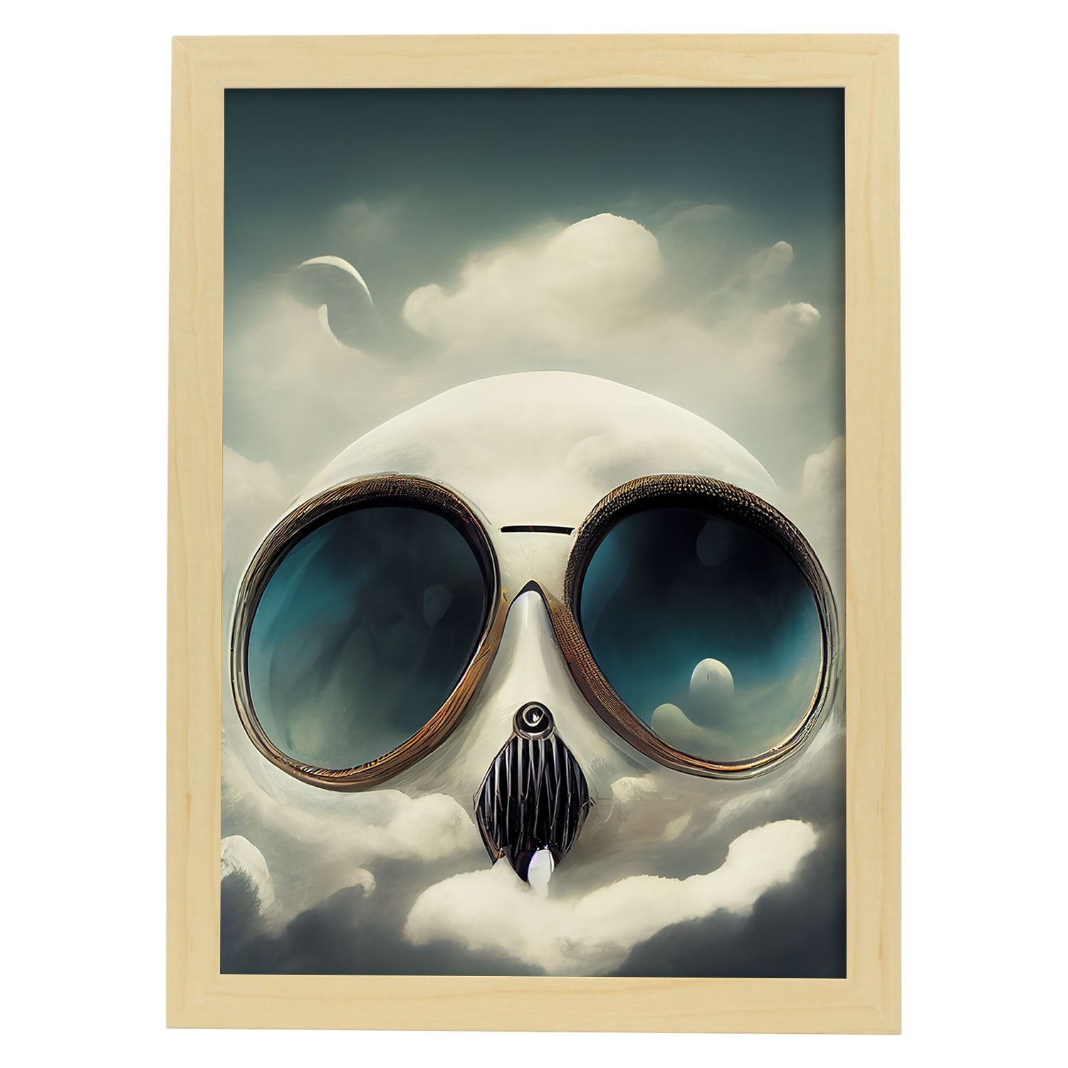 Nacnic Lámina Piloto Leal al estilo de T. Burton. Ilustraciones de profesiones y oficios inspiradas en arte gótico y oscuro. Diseño y Decoración de Interiores.-Artwork-Nacnic-A4-Marco Madera clara-Nacnic Estudio SL