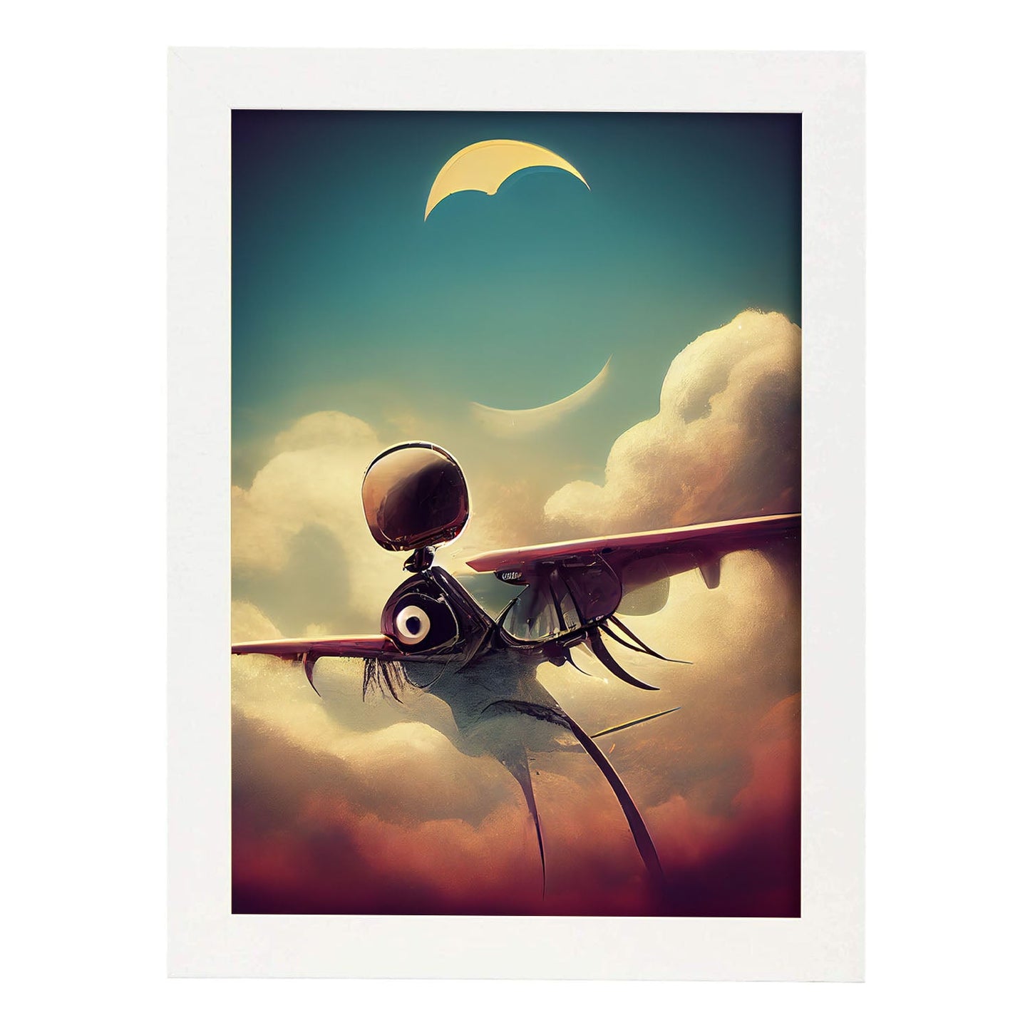 Nacnic Lámina Piloto Valiente al estilo de T. Burton. Ilustraciones de profesiones y oficios inspiradas en arte gótico y oscuro. Diseño y Decoración de Interiores.-Artwork-Nacnic-A4-Marco Blanco-Nacnic Estudio SL