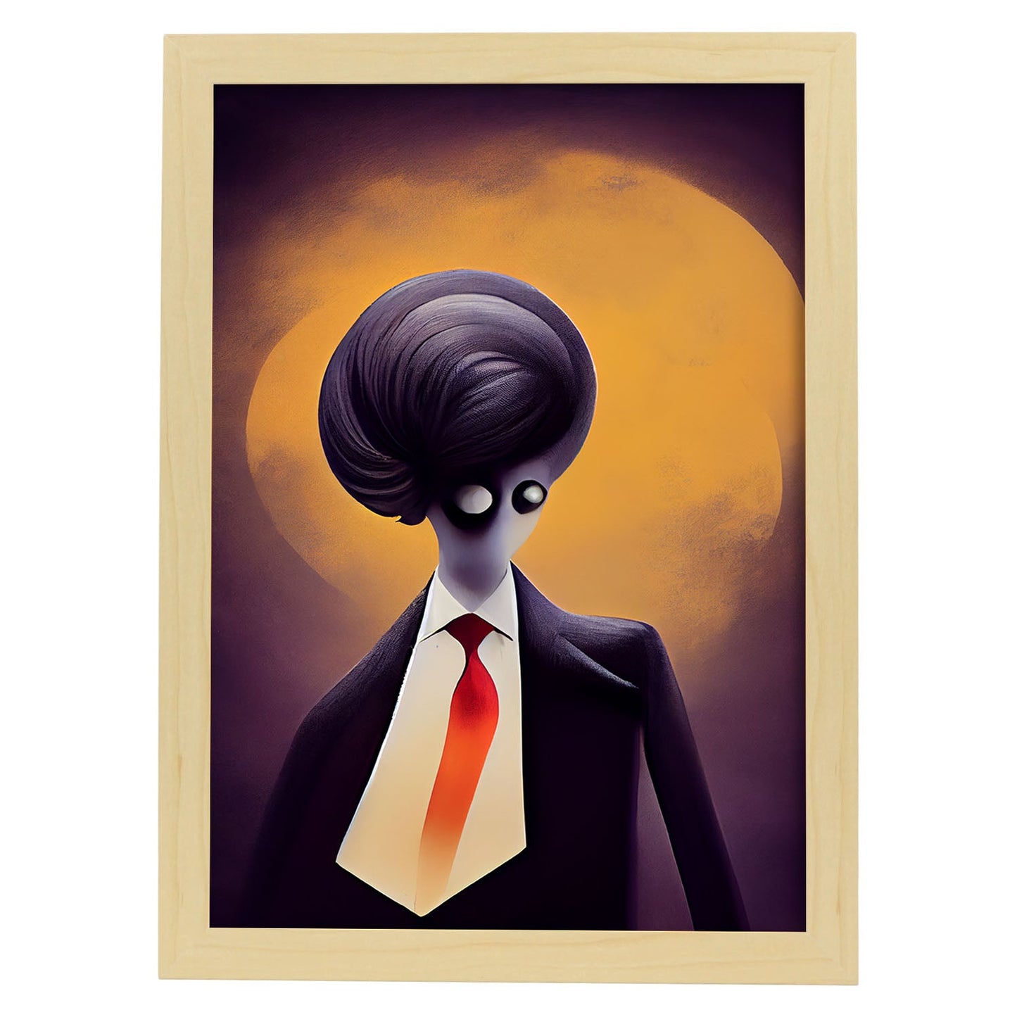 Nacnic Lámina Político Responsable al estilo de T. Burton. Ilustraciones de profesiones y oficios inspiradas en arte gótico y oscuro. Diseño y Decoración de Interiores.-Artwork-Nacnic-A4-Marco Madera clara-Nacnic Estudio SL