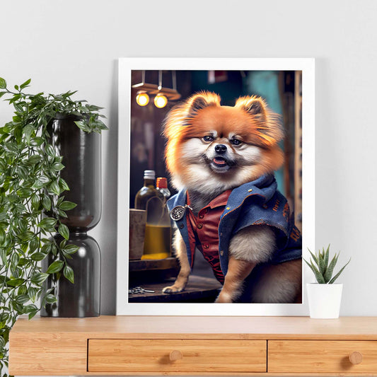 Nacnic Lámina Pomeranian Dependiente en estilo Fotografía a todo color. Divertidas ilustraciones realistas de animales con ropa humana. Diseño y Decoración de Interiores.-Artwork-Nacnic-Nacnic Estudio SL