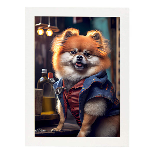 Nacnic Lámina Pomeranian Dependiente en estilo Fotografía a todo color. Divertidas ilustraciones realistas de animales con ropa humana. Diseño y Decoración de Interiores.-Artwork-Nacnic-A4-Marco Blanco-Nacnic Estudio SL