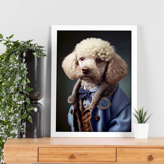 Nacnic Lámina Poodle blanco Audaz en estilo Fotografía a todo color. Divertidas ilustraciones realistas de animales con ropa humana. Diseño y Decoración de Interiores.-Artwork-Nacnic-Nacnic Estudio SL