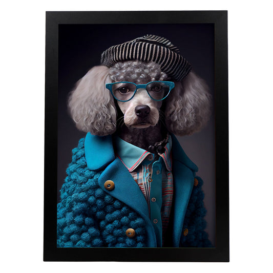 Nacnic Lámina Poodle con gafas Amistoso en estilo Fotografía a todo color. Divertidas ilustraciones realistas de animales con ropa humana. Diseño y Decoración de Interiores.-Artwork-Nacnic-A4-Sin marco-Nacnic Estudio SL