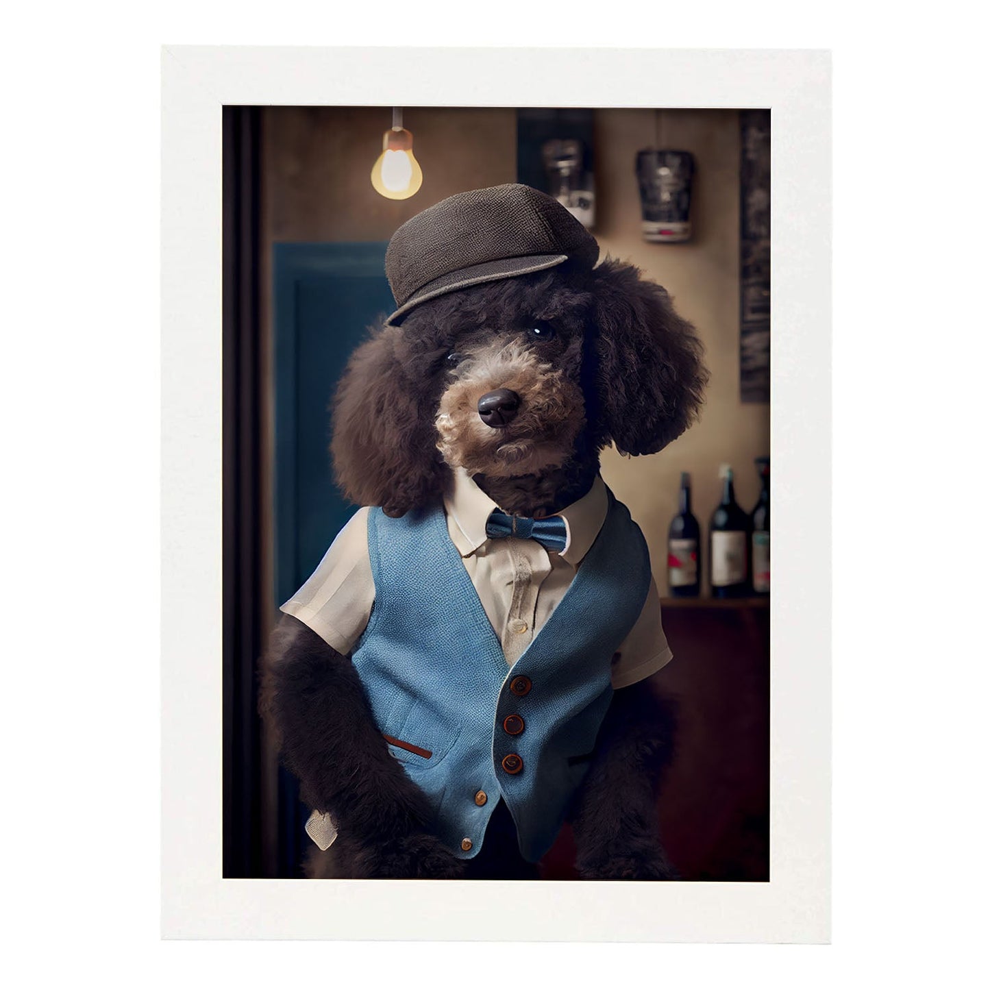 Nacnic Lámina Poodle Sensible en estilo Fotografía a todo color. Divertidas ilustraciones realistas de animales con ropa humana. Diseño y Decoración de Interiores.-Artwork-Nacnic-A4-Marco Blanco-Nacnic Estudio SL