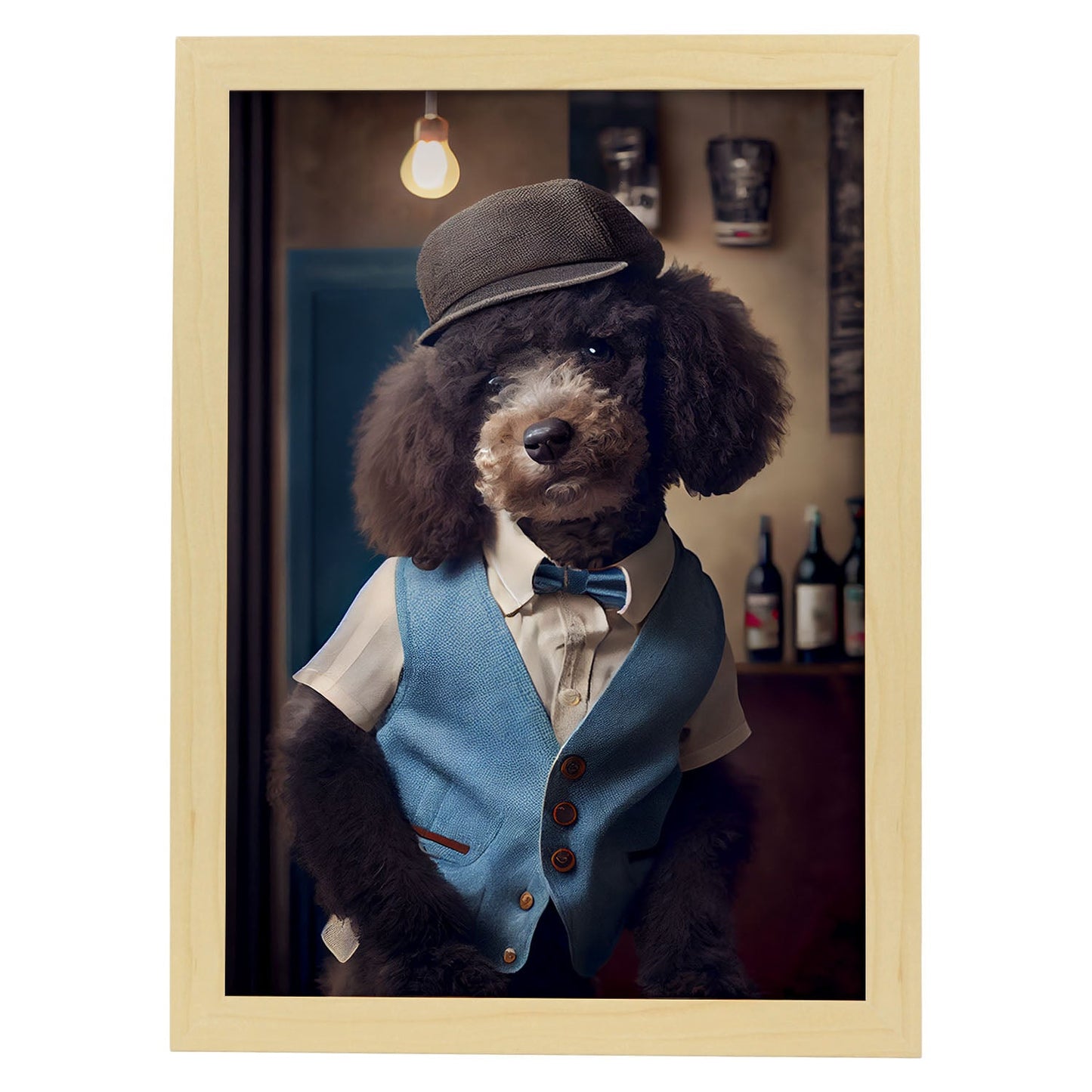 Nacnic Lámina Poodle Sensible en estilo Fotografía a todo color. Divertidas ilustraciones realistas de animales con ropa humana. Diseño y Decoración de Interiores.-Artwork-Nacnic-A4-Marco Madera clara-Nacnic Estudio SL