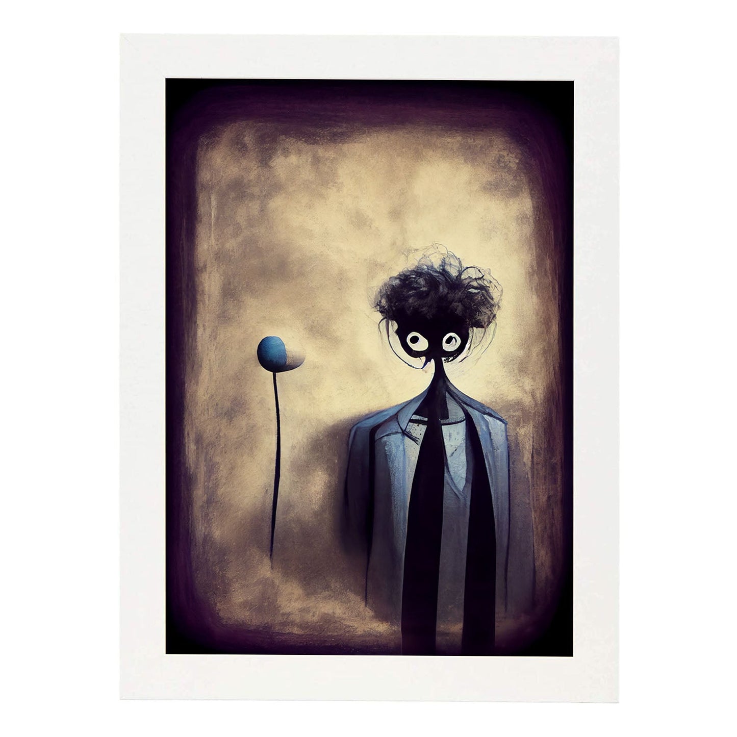 Nacnic Lámina Psicólogo Curioso al estilo de T. Burton. Ilustraciones de profesiones y oficios inspiradas en arte gótico y oscuro. Diseño y Decoración de Interiores.-Artwork-Nacnic-A4-Marco Blanco-Nacnic Estudio SL