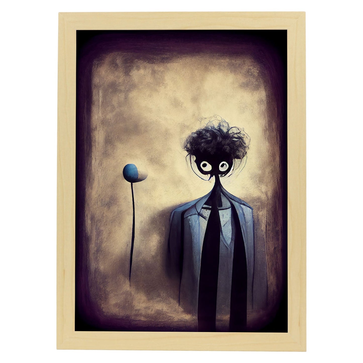 Nacnic Lámina Psicólogo Curioso al estilo de T. Burton. Ilustraciones de profesiones y oficios inspiradas en arte gótico y oscuro. Diseño y Decoración de Interiores.-Artwork-Nacnic-A4-Marco Madera clara-Nacnic Estudio SL