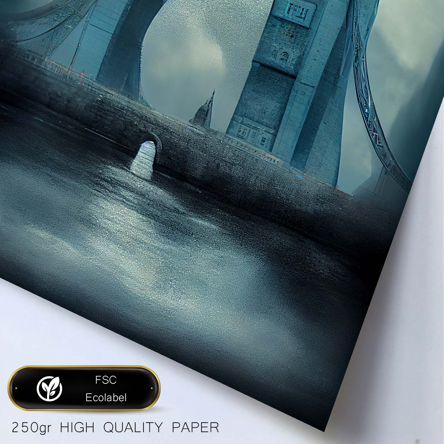 Nacnic Lámina Puente de la Torre Optimista al estilo de T. Burton. Ilustraciones de monumentos, ciudades, paises inspiradas en arte gótico y oscuro. Diseño y Decoración de Interiores.-Artwork-Nacnic-Nacnic Estudio SL