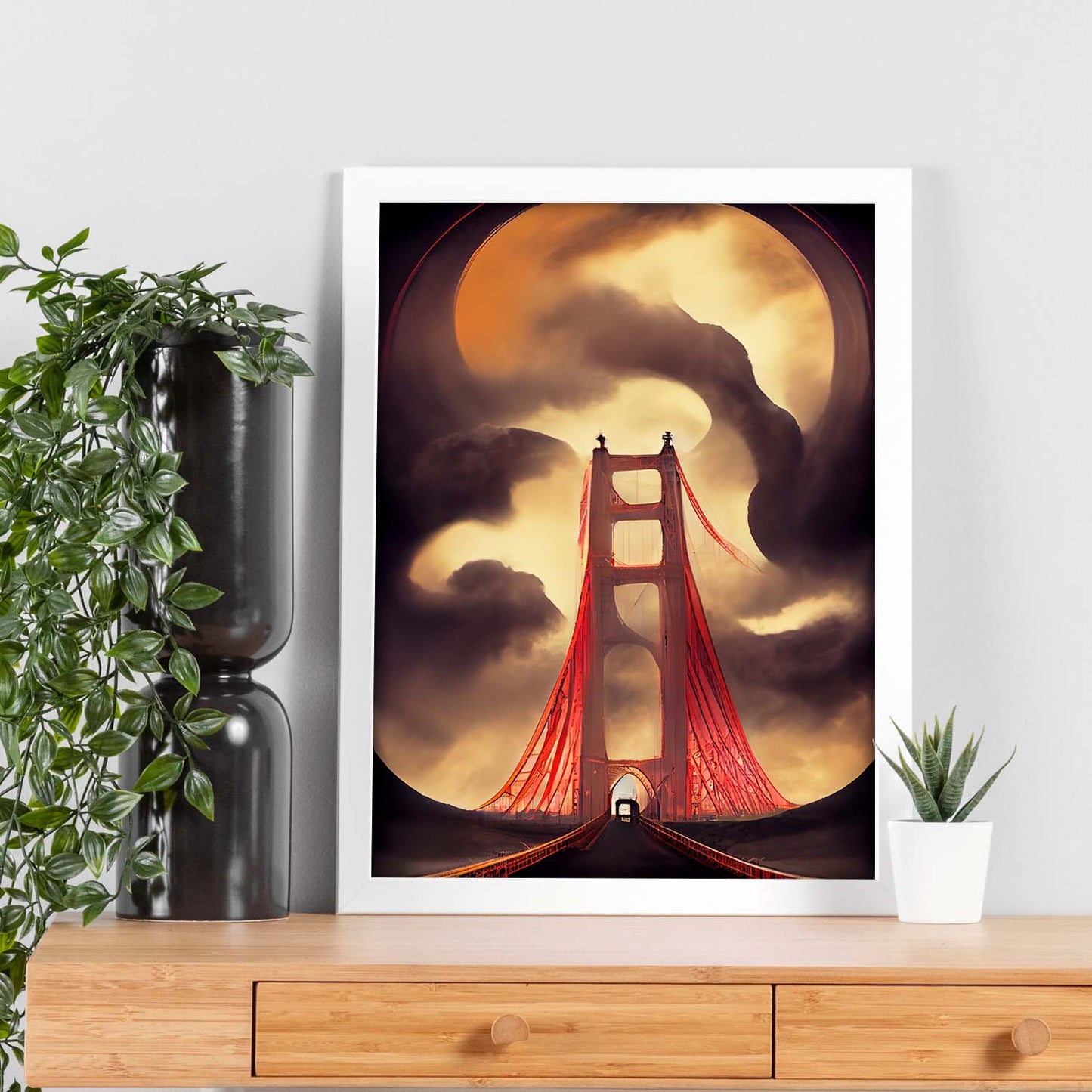 Nacnic Lámina Puente Golden Gate Humilde al estilo de T. Burton. Ilustraciones de monumentos, ciudades, paises inspiradas en arte gótico y oscuro. Diseño y Decoración de Interiores.-Artwork-Nacnic-Nacnic Estudio SL