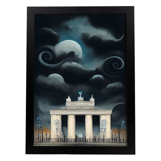 Nacnic Lámina Puerta de Brandenburgo Cariñoso al estilo de T. Burton. Ilustraciones de monumentos, ciudades, paises inspiradas en arte gótico y oscuro. Diseño y Decoración de Interiores.-Artwork-Nacnic-A4-Sin marco-Nacnic Estudio SL