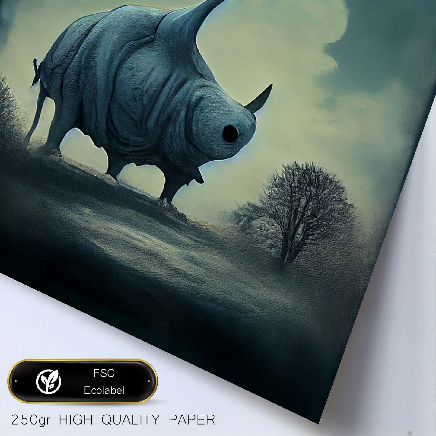 Nacnic Lámina Rinoceronte Responsable estilo T. Burton. Ilustraciones y pósters de animales inspirados en el arte gótico y oscuro de Burton. Diseño y Decoración de Interiores.-Artwork-Nacnic-Nacnic Estudio SL